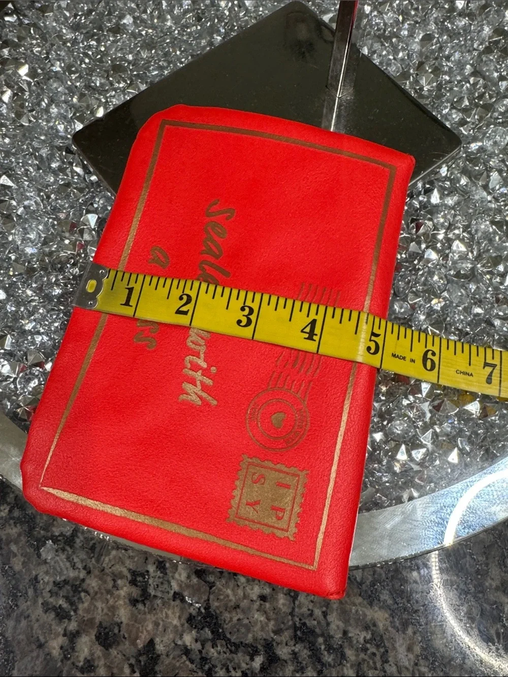 ipsy Red 'Sealed With a Kiss' Gold Lettering Cosmetic Bag